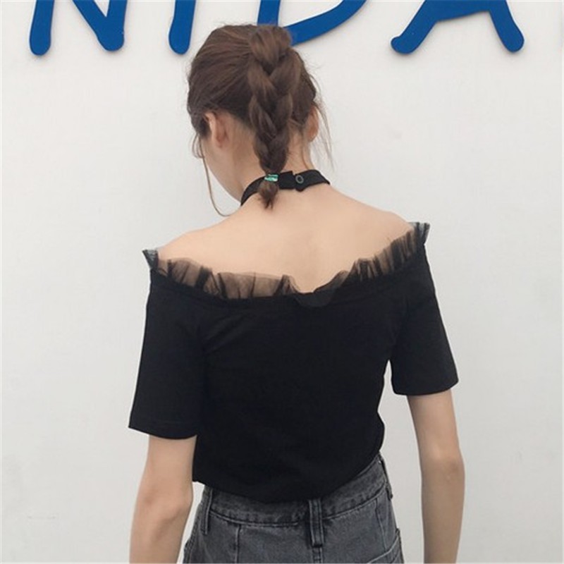 Áo trễ vai phối lưới kết hợp chocker 2017