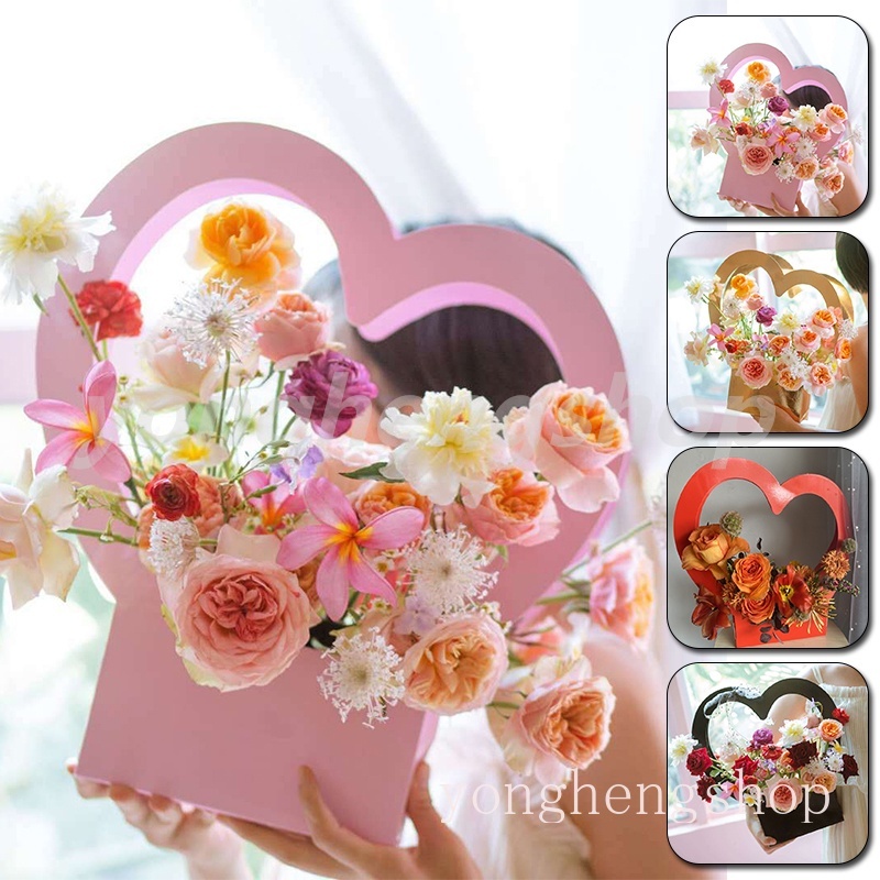 Hộp rỗng đựng hoa giấy cầm tay hình trái tim lãng mạn dùng làm quà tặng thủ công đa năng
