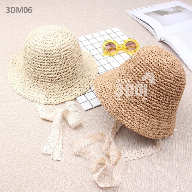Mũ Cói Phối Dây Voan Cho Bé Gái Siêu Xinh Size 2-7T 3DM06 GIAY3DOI