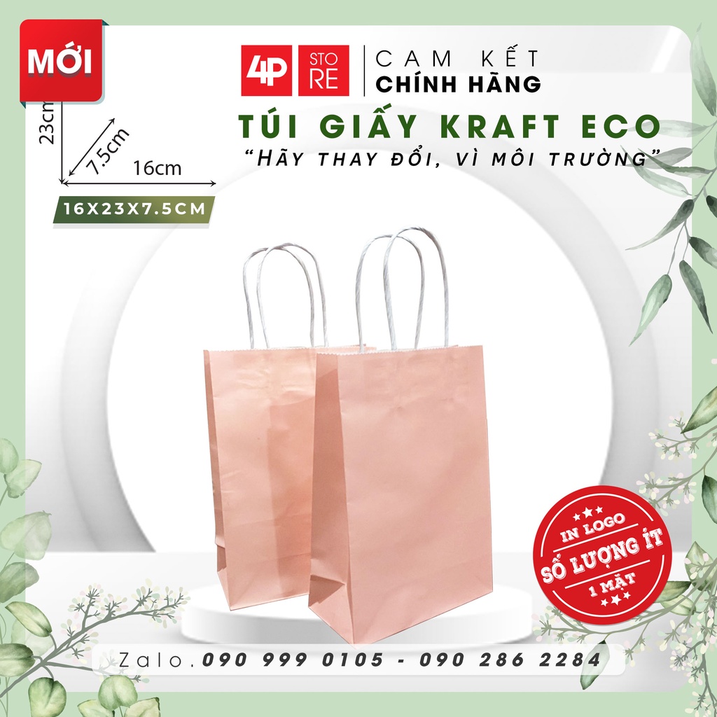 10 Túi 16x23x7.5cm Kraft Xịn màu Hồng Cam [ Q7 ]
