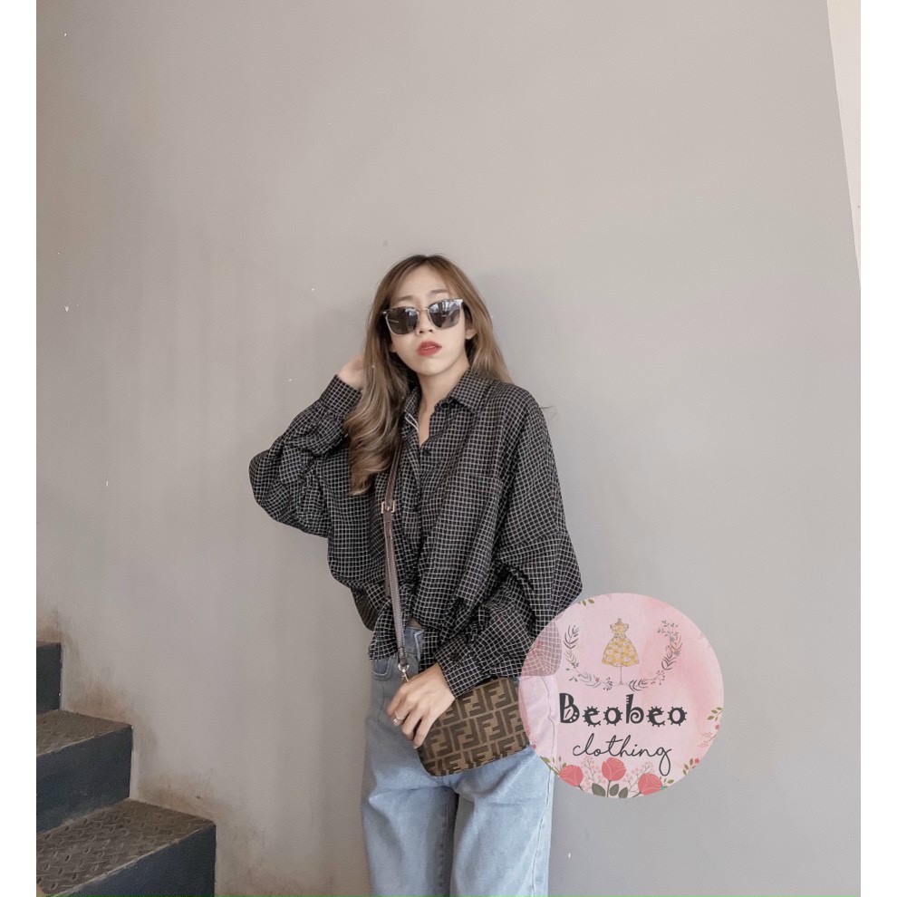 Áo sơ mi oversize tay phồng kẻ sọc 3 màu ulzzang