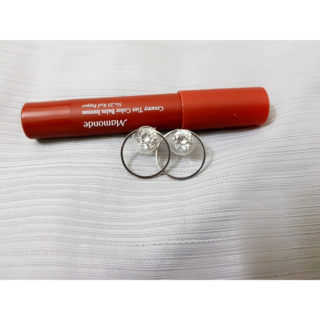 [ xả kho ] - KHUYÊN TAI VONG BẠC ĐÍNH ĐÁ CAO CẤP HÀN QUỐC - E555