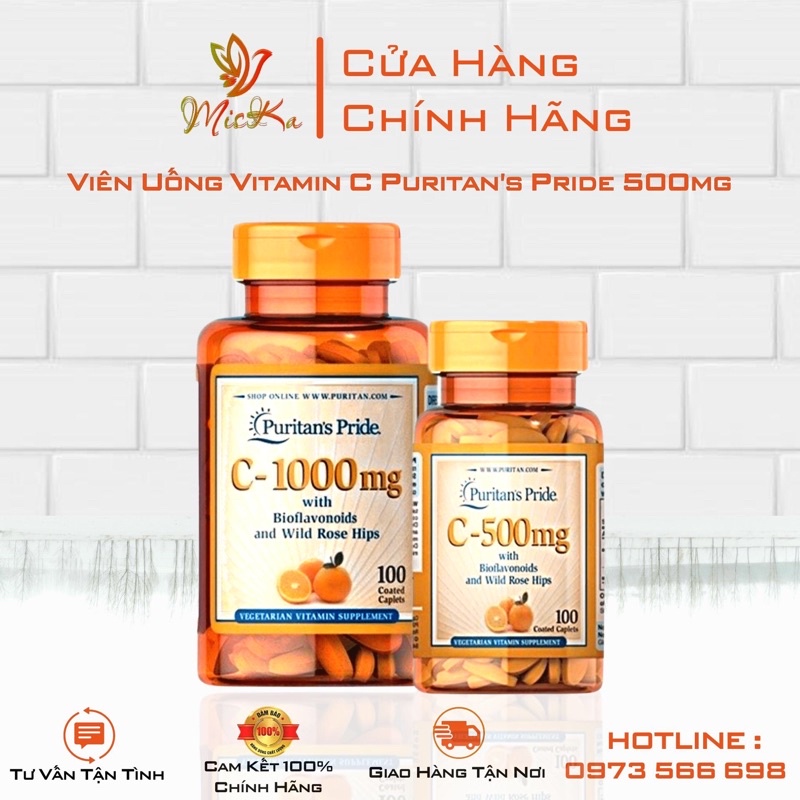 Viên Uống Vitamin C Puritan’s Pride - Viên Uống Bổ Sung Vitamin C Giúp Sáng Da Mờ Nám, Đẹp Da 500mg