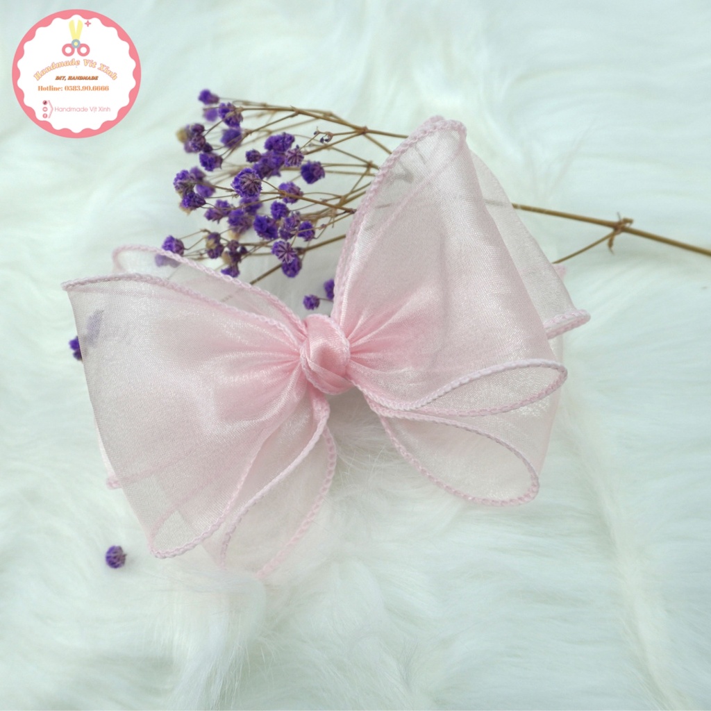 Kẹp Nơ Voan Hồng Xanh - Handmade Vit Xinh
