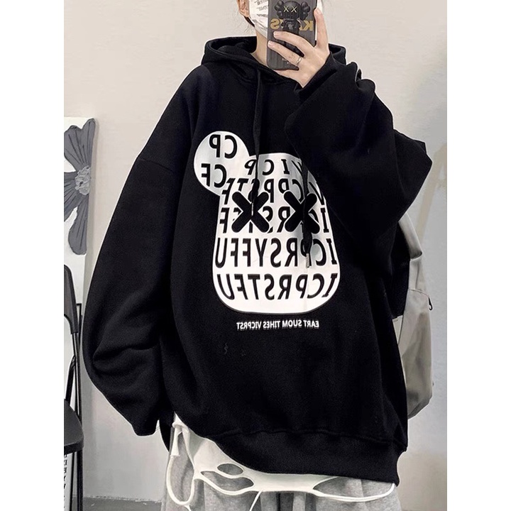 (Mẫu Mới) Áo Hoodie Nam Nữ Phối Họa Tiết Gấu Ẩn Số Phong Cách Cá Tính Sành Điệu hhp