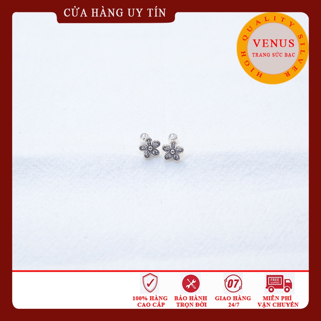 Bông tai nữ cánh hoa Daisy bạc 925 gắn đá trắng- Trang Sức Bạc Venus
