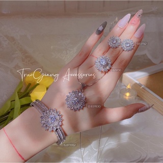 Nhẫn xi bạch kim đế hoa đá siêu đẹp