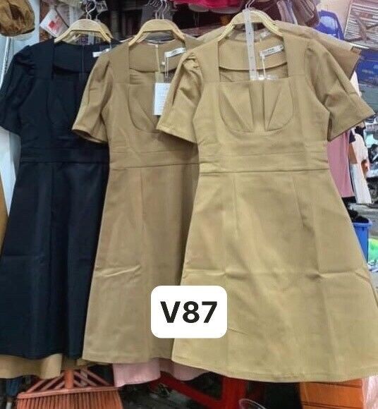 váy cổ vuông chất kaki thô mềm hàng đẹp nhiều màu