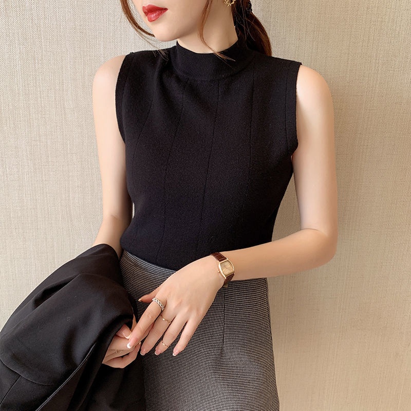 Áo sweater cổ cao không tay sành điệu cho nữ