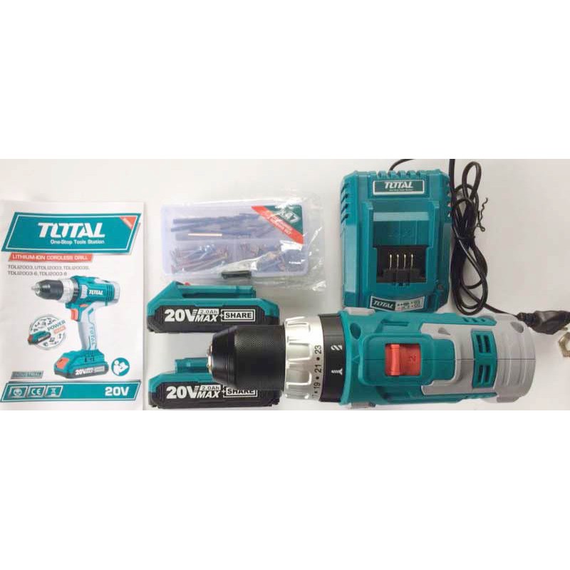 Máy khoan - vặn vít dùng pin Total TDLI2003 - 2 pin Li-ion 20V - kèm 47 chi tiết