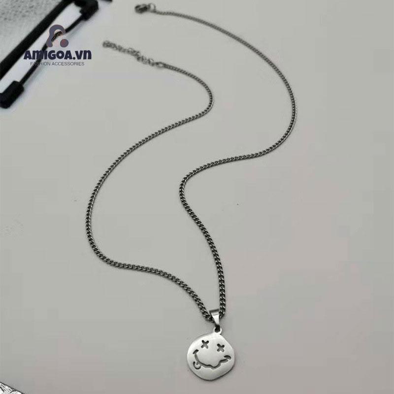 Vòng cổ Thép Mặt Hình Mặt Cười Thiết Kế Đơn Giản