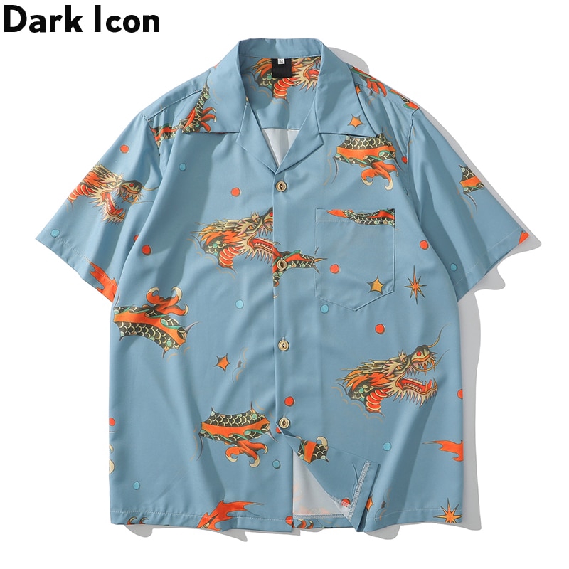 Dark Icon Dragon Print Hawaiian Shirt Men Summer Street Men's Shirts Vintage Cube Shirts for Man