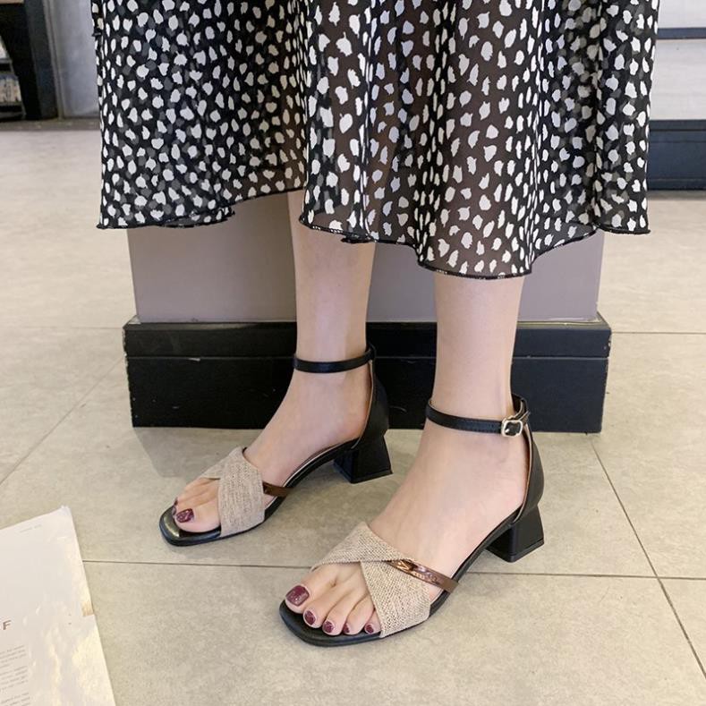 D233- sandals nữ hở mũi đế vuông 5p, giày cao gót thời trang nữ hàng quảng châu cao cấp kèm ảnh thật ))88 1
