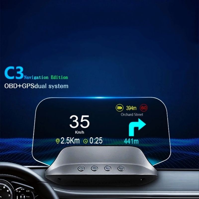 HUD C3 hiển thị tốc độ ô tô xe hơi màn hình màu LCD phản chiếu nhiều giao diện OBD2 + USB GPS mẫu cao cấp mới 2021