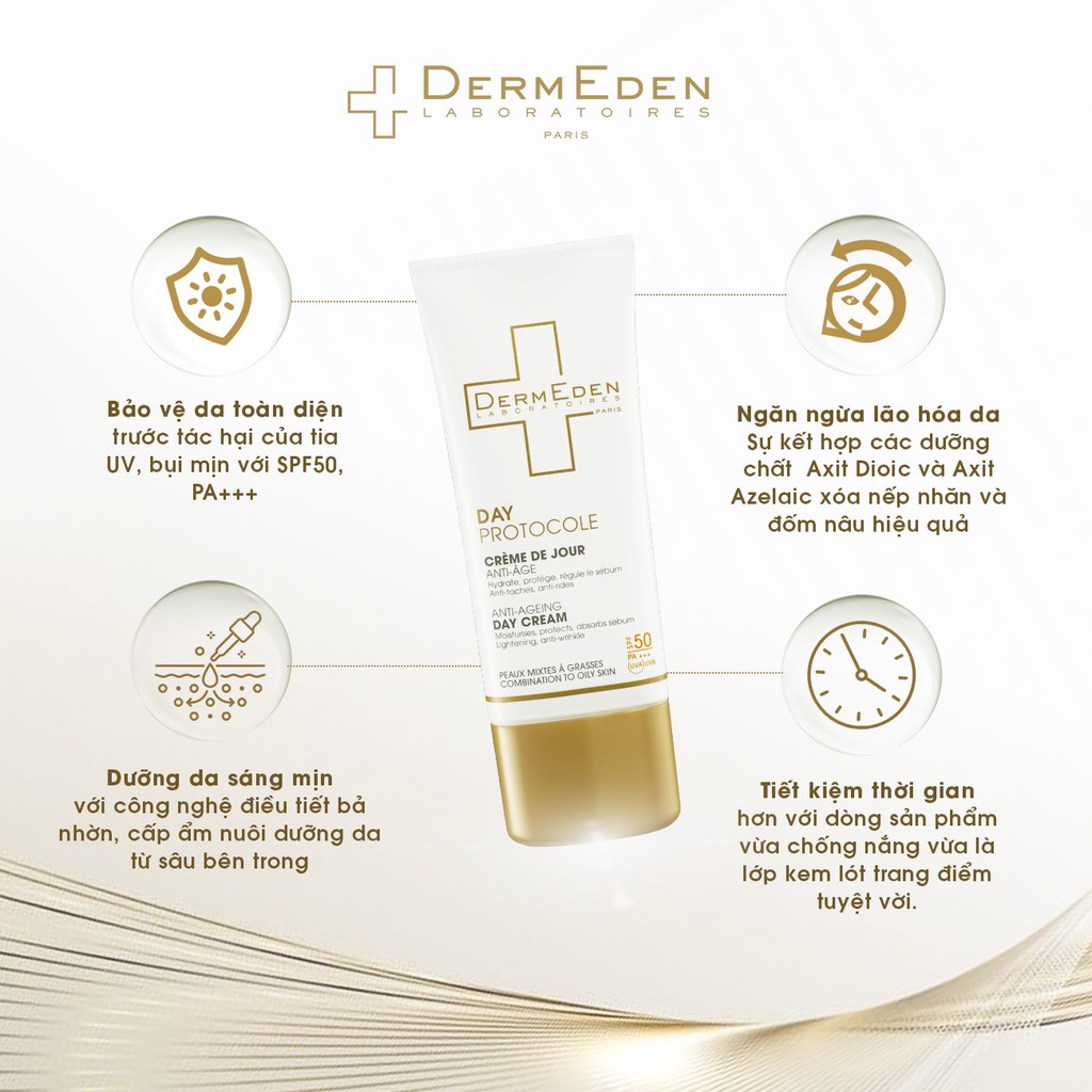 Kem dưỡng da ban ngày cho da dầu DERMEDEN 3 trong 1 chống lão hóa, dưỡng ẩm và chống nắng SPF50 PA+++