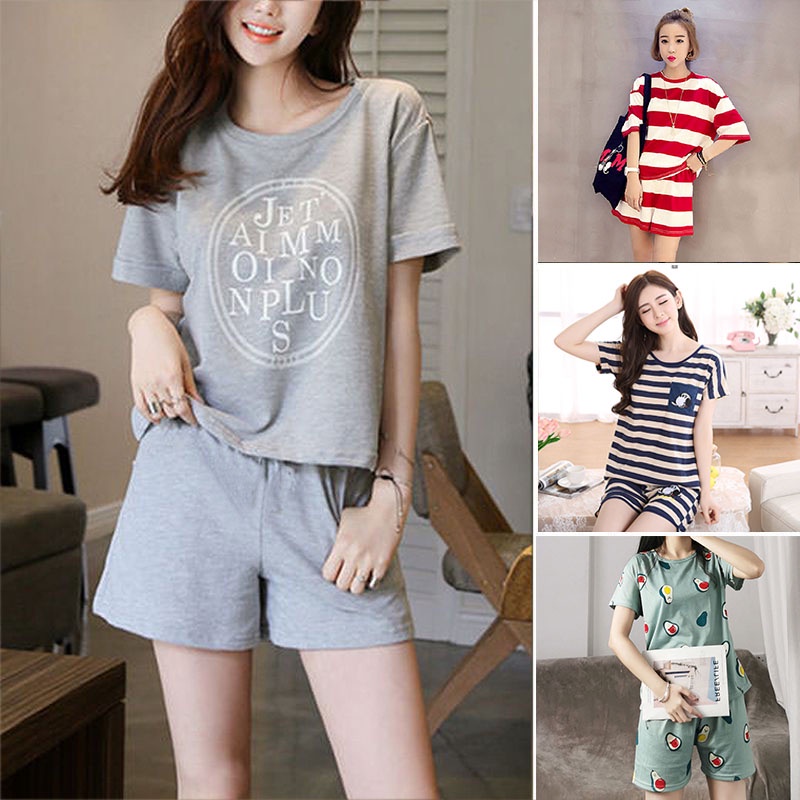 Set Áo Thun Tay Ngắn + Quần Sọt Phong Cách Hàn Quốc Cho Phái Nữ R3JK