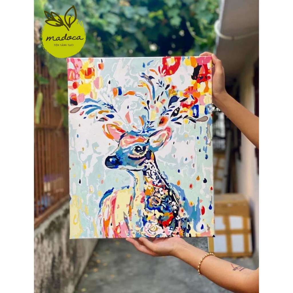 Tranh tô màu số hóa Madoca có khung 40x50cm Hươu 7 màu T05