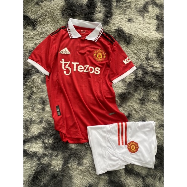 Set bộ quần áo thể thao bóng đá nam nữ clb mu manchester united teroz áo đỏ quần trắng xẻ tà 202: