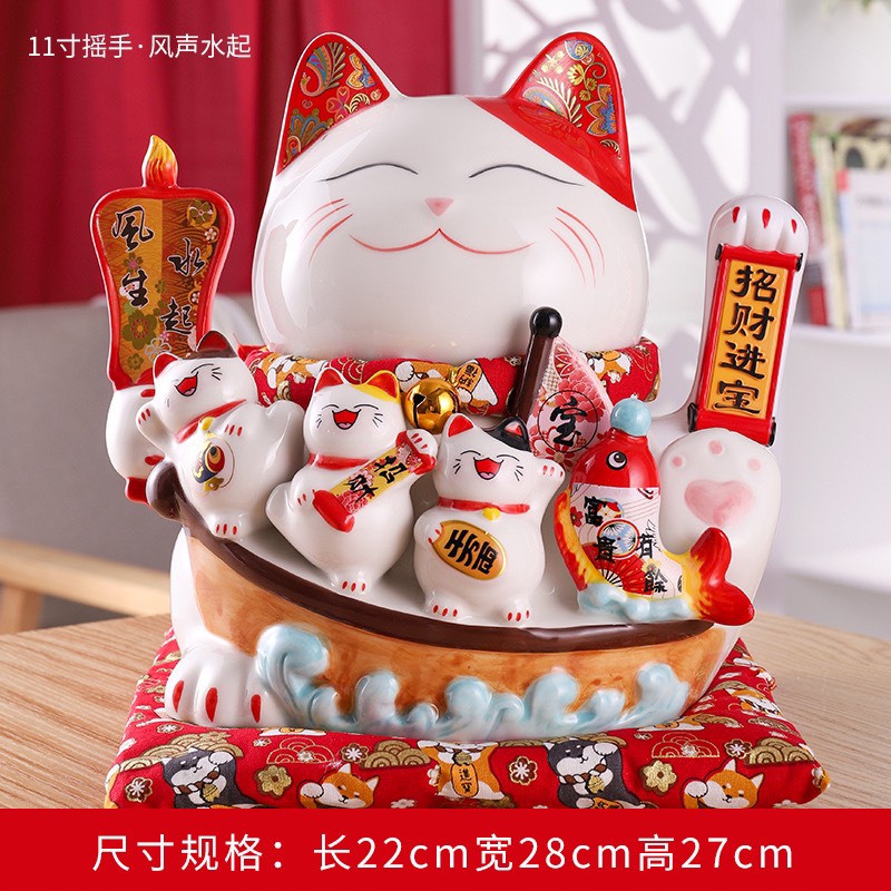 Mèo Thần Tài Vẫy Tay 27cm Mèo May Mắn Tài Lộc Maneki Neko Nhật Bản Bằng Gốm Sứ Cao Cấp