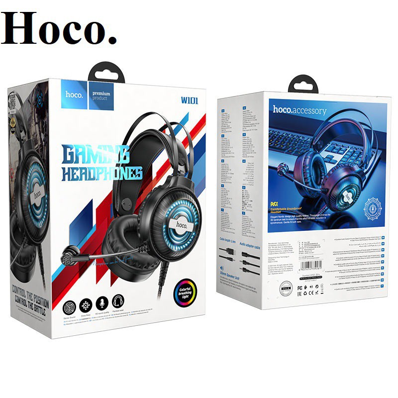 Tai nghe chụp tai có mic game hoco W101,w102 điều chỉnh âm lượng chơi game liên quân trên PC máy tính điện thoại laptop