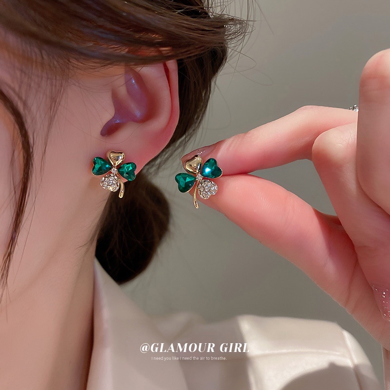 2022 Bông Tai Ngọc Lục Bảo Đính Kim Cương Giả