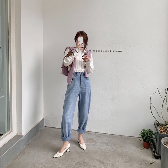 Giày cao gót mũi vuông gót dày đế trụ phối ngọc phong cách vintage cổ điển Pháp