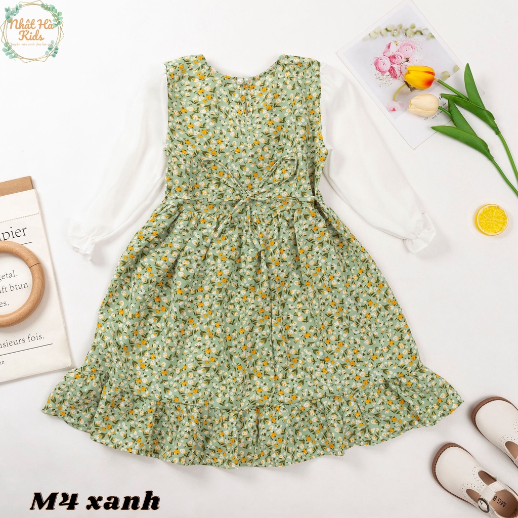 Váy bé gái thu đông M4 size từ 14-40kg tay dài thắt nơ, họa tiết hoa nhí dáng công chúa