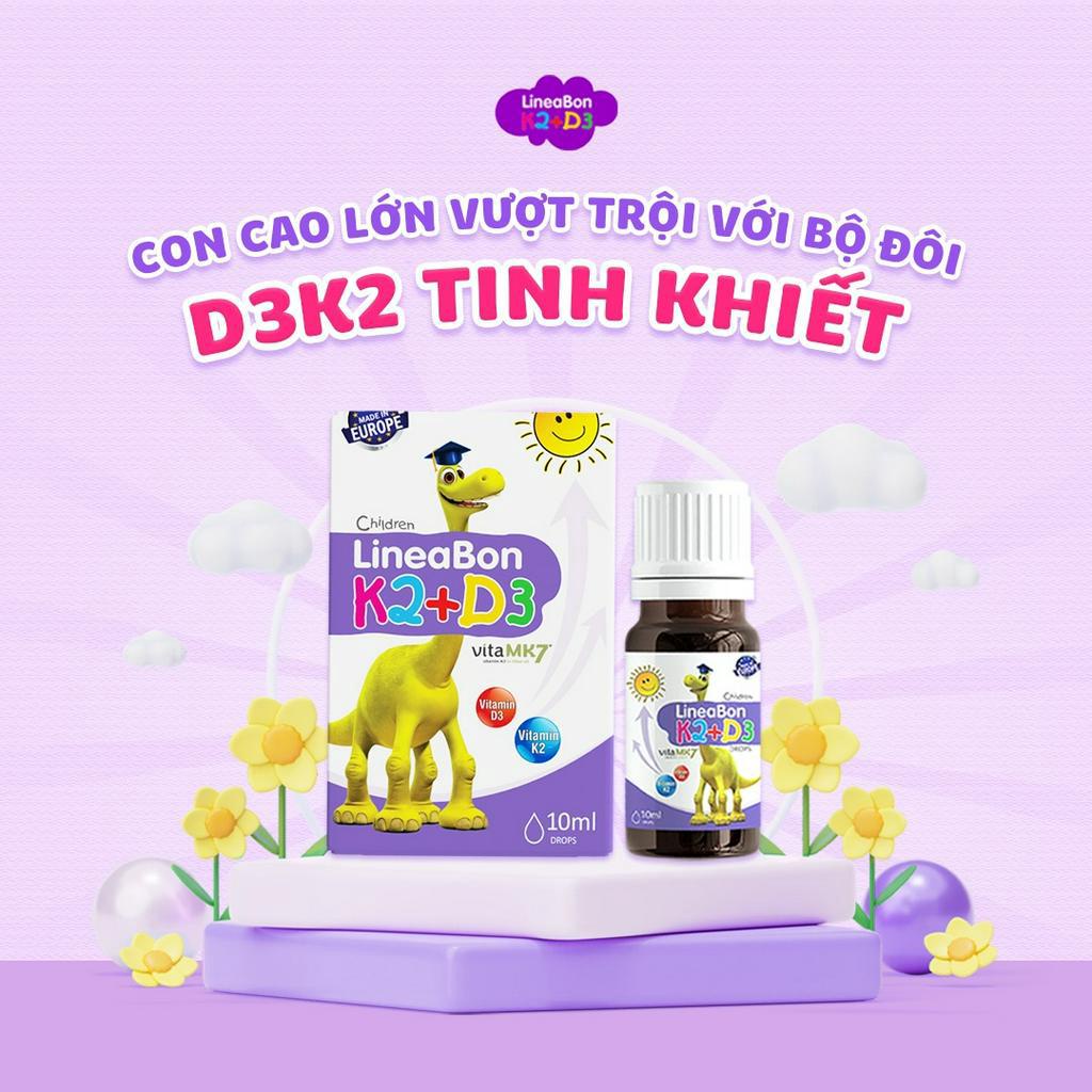 Vitamin K2+D3 mk7 LINEABON Hỗ trợ tăng chiều cao cho bé 10ml