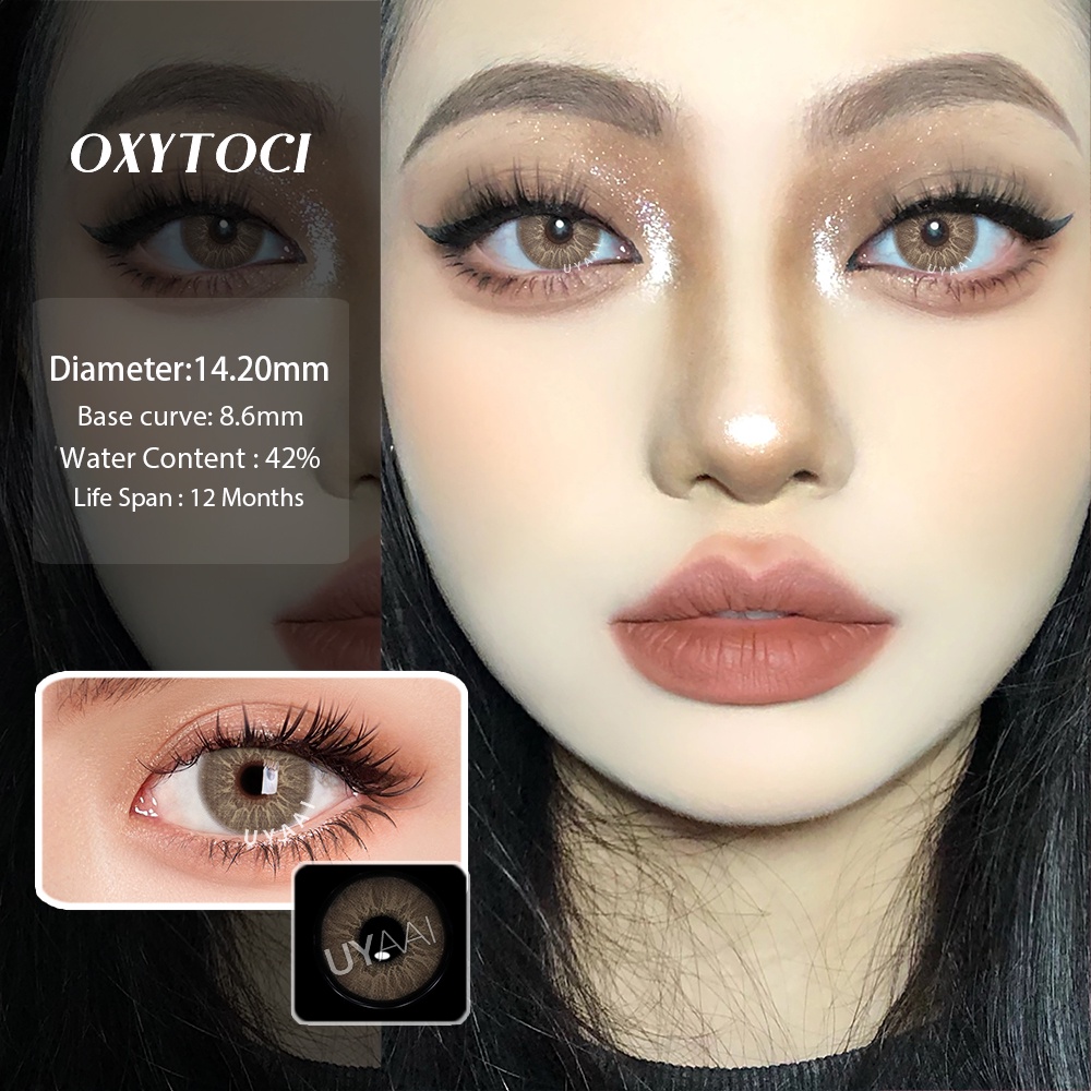 Set 2 kính áp tròng UYAAI màu sắc tự nhiên dùng để trang điểm làm đẹp