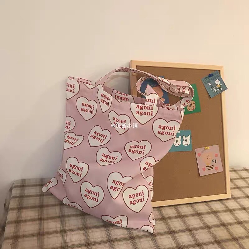 Túi tote màu hồng agoni Ulzzang Hàn Quốc siêu dễ thương (có sẵn)
