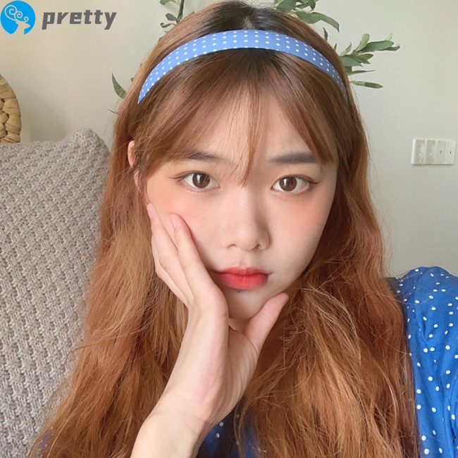 Băng đô cài tóc vải họa tiết hoa/ chấm bi/ kẻ sọc tông màu xanh dương phong cách retro dễ phối đồ xinh xắn