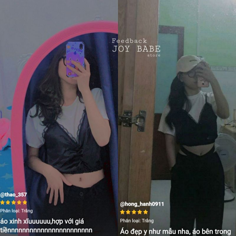 Set áo croptop rộng JOY BABE 🍩 áo nhóm thun đẹp lên form chất, crop top kiểu nữ màu trắng, đen ulzzang SETCR 1 SALE