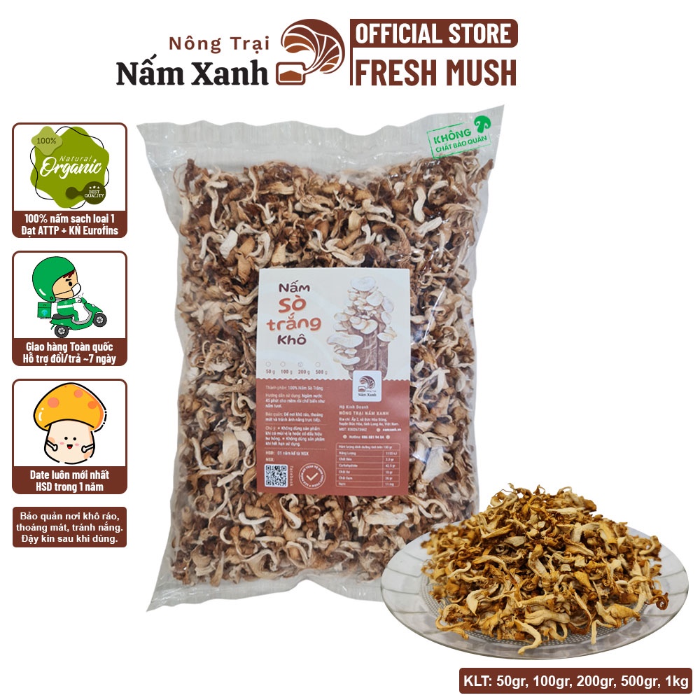 Nấm Sò Trắng Khô 50gr 100gr 200gr Sạch Ngon Giòn Dai Bổ Dưỡng - Nông Trại Nấm Xanh