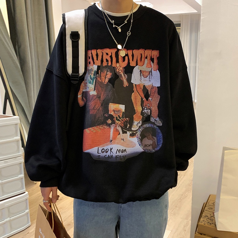 Áo Hoodie Cổ Tròn Dáng Rộng Phong Cách Hip Hop Âu Mỹ Thời Trang Thu Đông Cho Nam