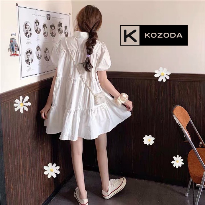 Đầm Babydoll Váy Trắng sơ mi  ulzzang công chúa đi biển dài xếp ly suông đẹp nữ dài qua gối thiết kế đuôi cá Kozoda