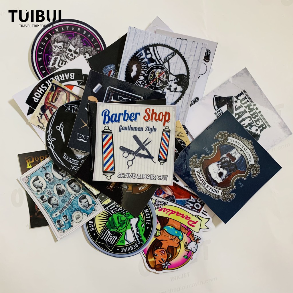 Set 35 Sticker Barber shop chống nước dán laptop, điện thoại, đàn guitar, mũ bảo hiểm, vali, trang trí nhà.