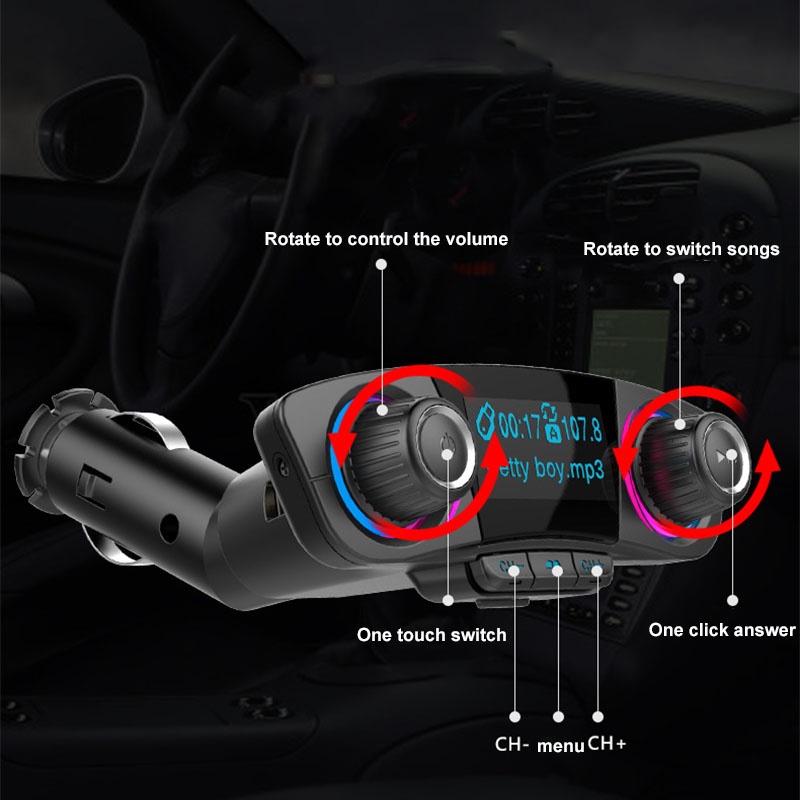 Tẩu Sạc Hai Cổng USB Kiêm Máy Nghe Nhạc MP3 Kết Nối Bluetooth 5.0 Và Đài FM Dùng Trong Xe Hơi