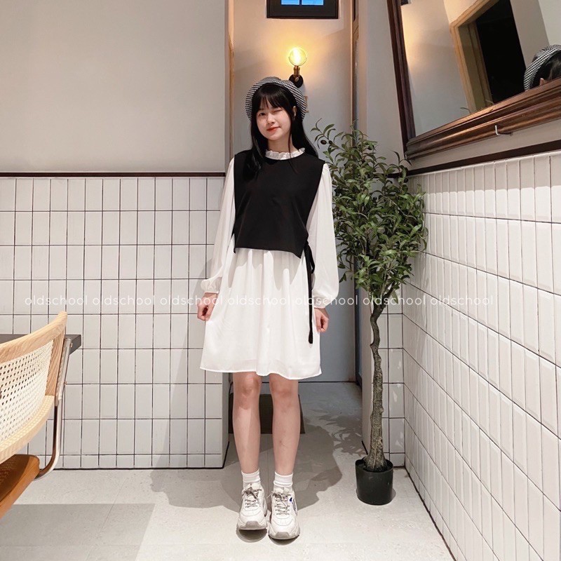 Set Váy yếm Áo Gile buộc nơ eo Hàn Quốc (hình thật/ sẵn) | BigBuy360 - bigbuy360.vn