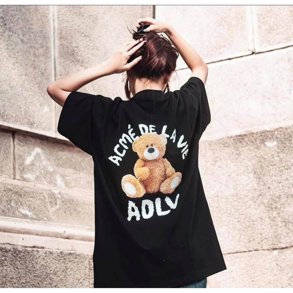 Áo phông đôi in hình Gau ADLV, Áo thun cặp tay lỡ hot trend chất vải Cotton mặc siêu mát