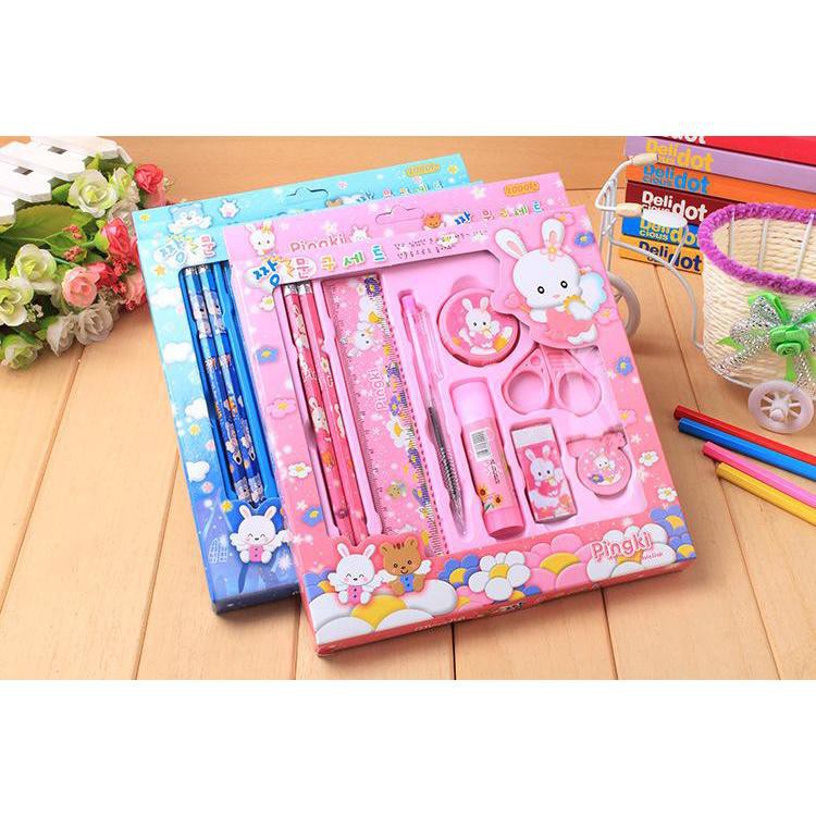 Bộ Dụng Cụ Học Tập 9 Chi Tiết Họa Tiết Thú Hoạt Hình Xinh Xắn Dễ Thương Cho Bé - 88022 SI LE GIA DUNG