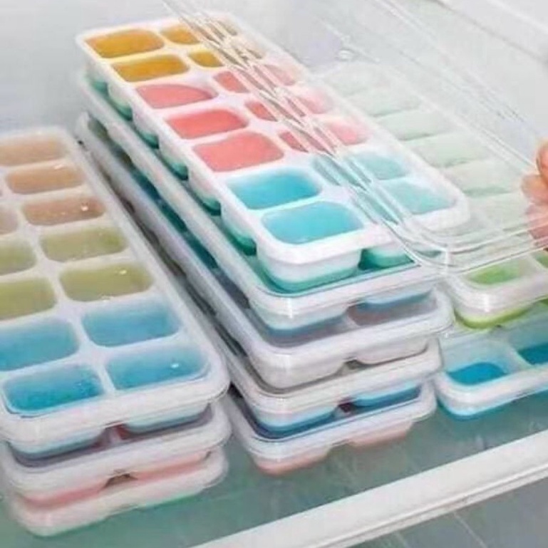 (Bán Buôn Sỉ) Khay làm đá, khay đá silicon 14 ô có nắp đậy T2