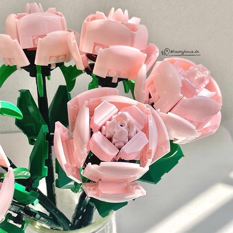 Đồ chơi lắp ráp Cành Hoa nhiều màu Hộp quà Mica đựng hoa kèm ruy băng dễ thương quà tặng cho bé