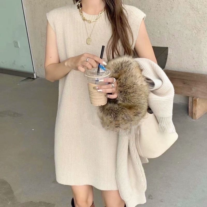 Women's Winter New Lantern Sleeve Pullover Half Turtleneck Shawl Knitted Two-Piece Dress Sweater