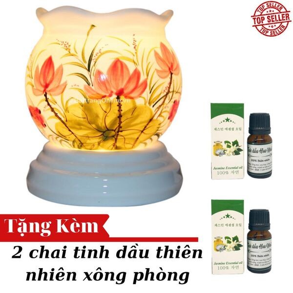 Đèn Xông Tinh Dầu Bát Tràng (Chọn Cỡ) + Tặng Kèm 2 Chai Tinh Dầu 10ml