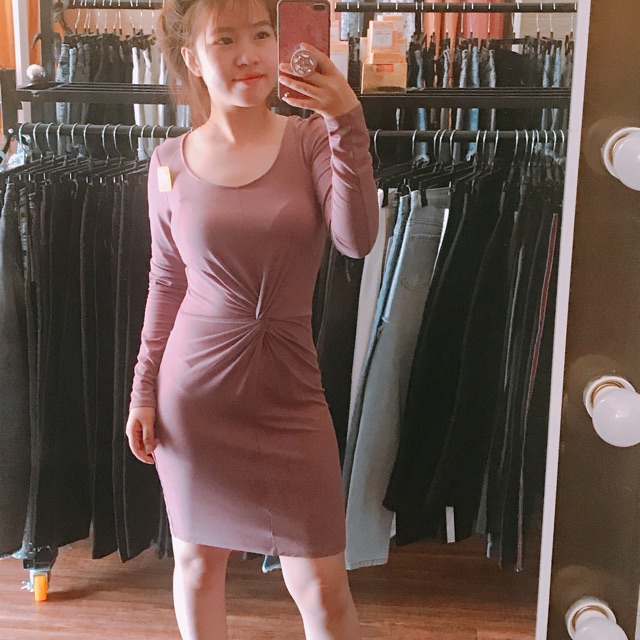 đầm ôm body dài tay xoắn eo xuất khẩu f21 hình shop tự chụp