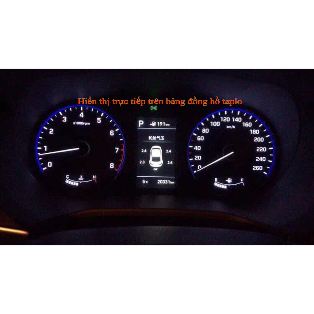 Cảm biến áp suất lốp Hyundai Accent 2018-2019-2020-2021 hiển thị trên bảng taplo xe. Có video hướng dẫn lắp
