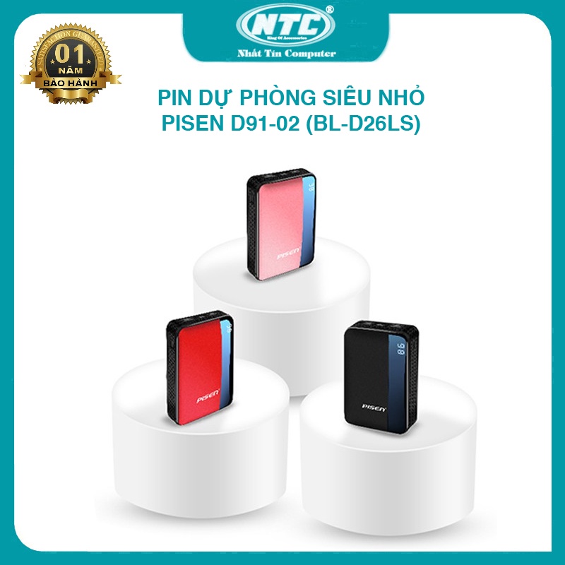 Pin sạc dự phòng Pisen D91-02 (BL-D26LS) siêu nhỏ - hỗ trợ 2 cổng sạc vào microUSB/ TypeC (hồng) Nhất Tín Computer