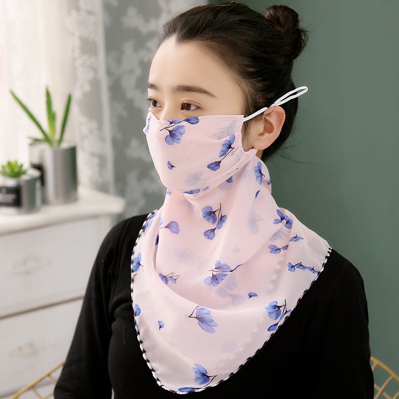 Ice silk sunscreen mask summer thin female bib neck guard veil cycling cover face breathable anti-ultraviolet ear-hanging mask