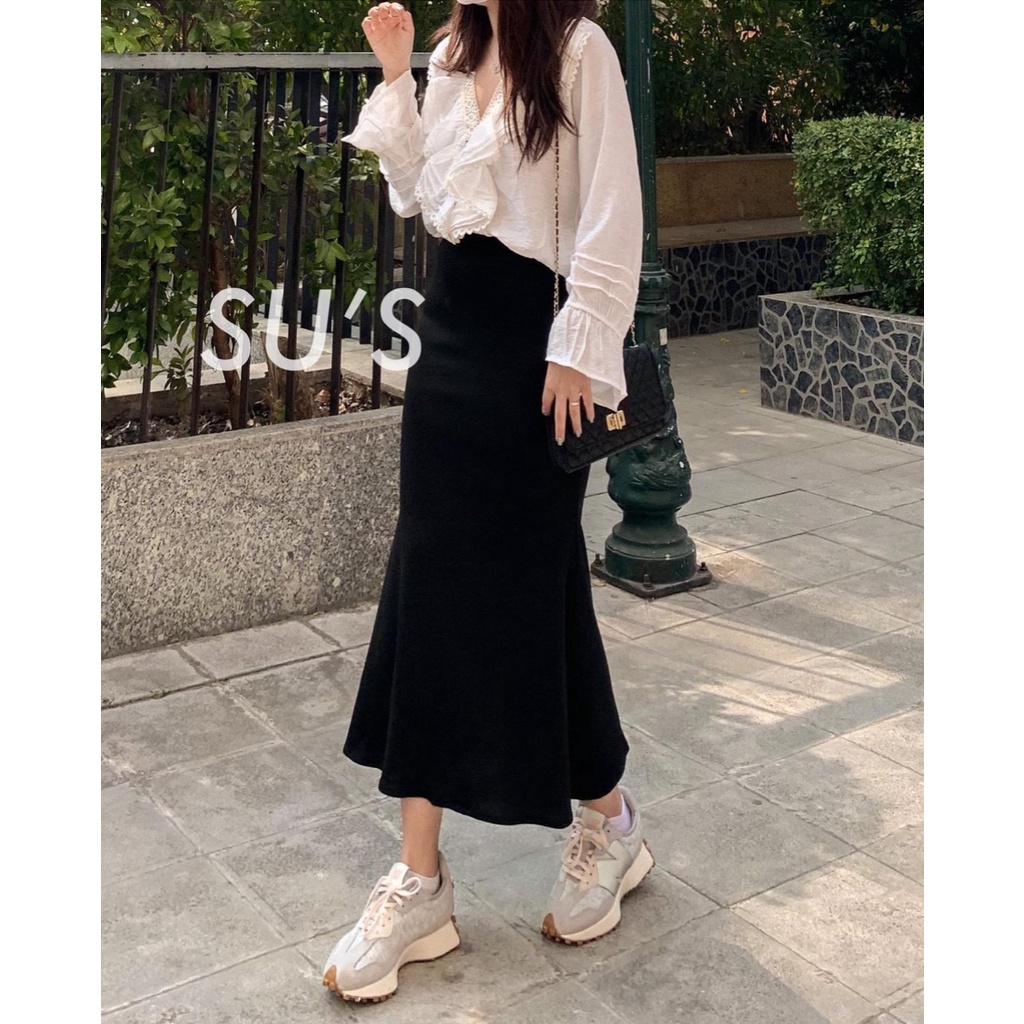 Chân váy thun bozip đuôi cá đen cá tính ulzzang tiểu thư - Đầm dài maxi xòe nữ - Chất thun bozip đẹp