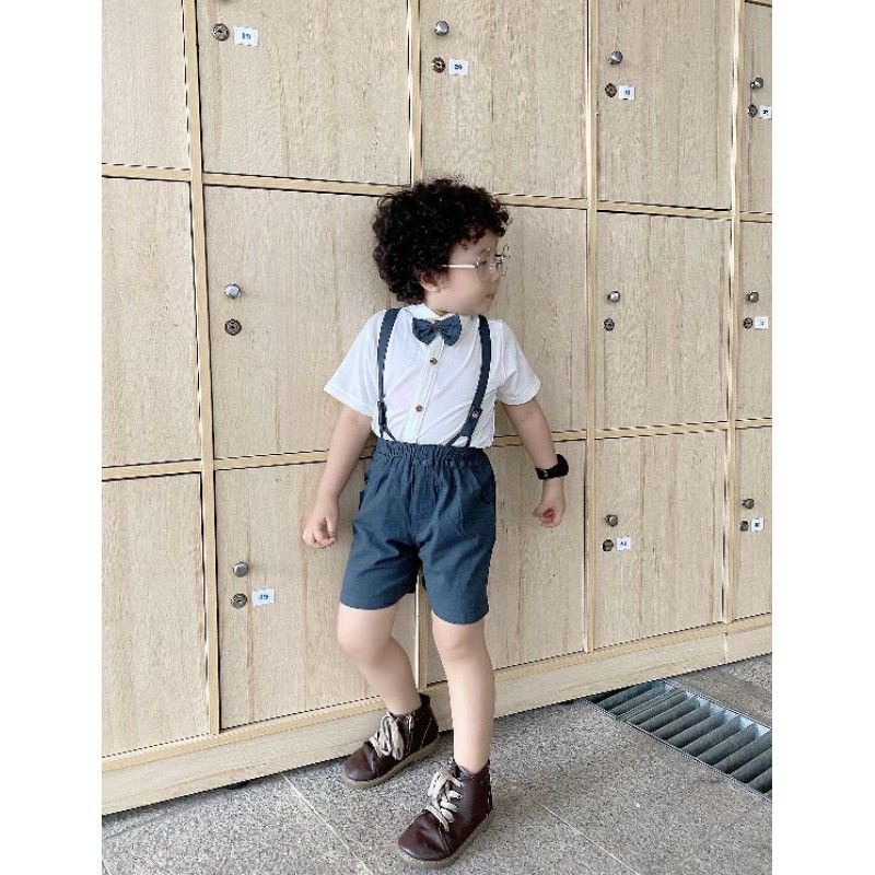 Bộ yếm vest gile bé trai kèm nơ cà vạt cho bé 5-16kg